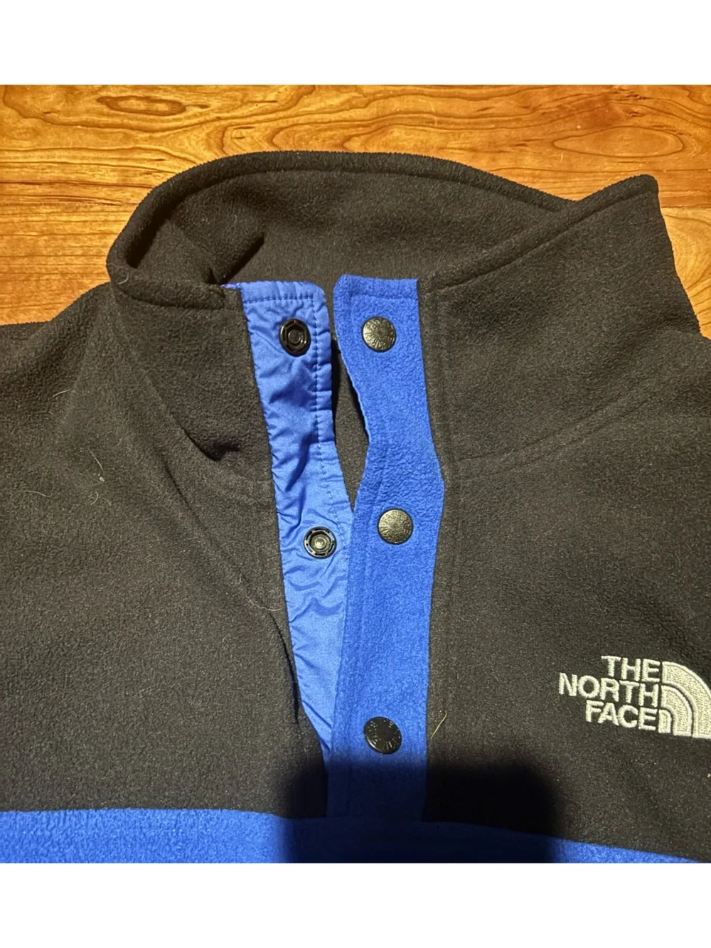The North Face Blue and Black Snap-Neck Fleece Pullover